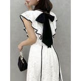 オフホワイト | バックリボンパイピングレースドレス | dazzlin