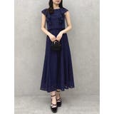 ネイビー | バックリボンパイピングレースドレス | dazzlin