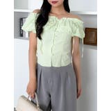 グリーン | 2WAYバルーンスリーブギャザーブラウス | dazzlin