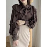 ブラウン | フリルリボン2WAY長袖ブラウス | dazzlin