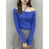 ブルー | レイヤードオフショルバックリボンニット | dazzlin