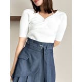 フロントツイストリボン5分袖ニットトップス | dazzlin | 詳細画像1