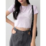 パープル | レースキャミレイヤードTシャツ | dazzlin