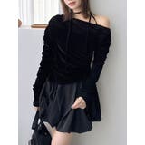 ブラック | アシメギャザーシアーベロアカットソー | dazzlin