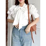 オフホワイト | ペプラムタックボウタイブラウス | dazzlin