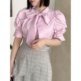 ピンク | ペプラムタックボウタイブラウス | dazzlin