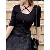 ブラック | ハーフスリーブレイヤードカーデトップス | dazzlin