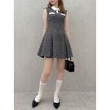 チャコールグレー | シャツカラーツイードミニワンピース | dazzlin