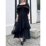 ブラック | レイヤードシャツドッキングワンピース | dazzlin