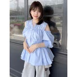 ブルー | ギャザーバルーンペプラムブラウス | dazzlin