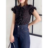 ブラック | シュリンクフラワーフリルシャツ | dazzlin