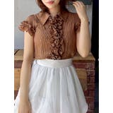 ブラウン | シュリンクフラワーフリルシャツ | dazzlin