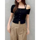 ブラック | ワンショルレイヤードリブニット | dazzlin