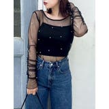 ブラック | モチーフチュールシアートップス | dazzlin