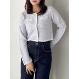 パープル | ツイードライクショートニットジャケット | dazzlin