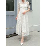 アイボリー | ネックツイスト刺繍レースドレス | dazzlin