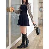 ネイビー | 長袖レイヤードシャツミニワンピース | dazzlin