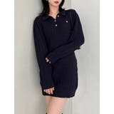 ネイビー | 【POLO BCSコラボ/20周年記念復刻！】ケーブルポロニットワンピース | dazzlin