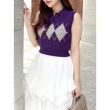 パープル | アーガイルニットトップス | dazzlin