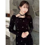 ブラック | 【セットアップ対応】フラワーシシュウベロアトップス | dazzlin