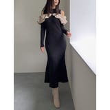 ブラック | ドッキングバルーンネックニットワンピース | dazzlin