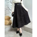 ブラック | 【WEB限定カラーあり】サイドタックベルトフレアスカート | dazzlin