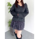 チャコールグレー | リップルカールⅤネックニット | dazzlin