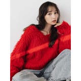 レッド | リップルカールⅤネックニット | dazzlin