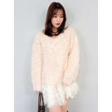 オレンジ | リップルカールⅤネックニット | dazzlin