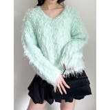 グリーン | リップルカールⅤネックニット | dazzlin