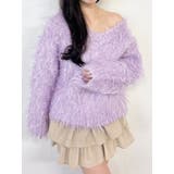 パープル | リップルカールⅤネックニット | dazzlin