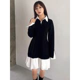 ブラック | シャツレイヤードニットミニワンピース ※BEIGE WEB限定カラー | dazzlin