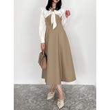 ベージュ | スカーフリボンフレアワンピース | dazzlin