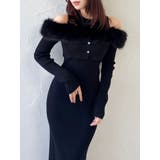 ブラック | 【追加生産分】オフショルファードッキングニットワンピース | dazzlin