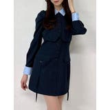 ネイビー | パフスリーブレイヤードミニワンピース | dazzlin