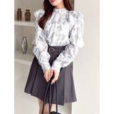 ブルー | ヘアリーフラワーシフォンブラウス | dazzlin