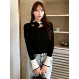 ブラック | ビッグリボンシアーカフスニットトップス | dazzlin
