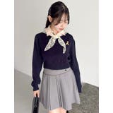 ネイビー | 【POLO BCSコラボ】レーススカーフベア刺繍ニットトップス | dazzlin