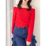 レッド | オフショルスカラップハートニット | dazzlin