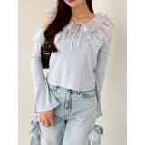 ブルー | シアーラッフルカットトップス | dazzlin