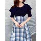 ネイビー | ビッグカラーチェックコルセットワンピース | dazzlin