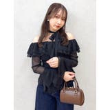 ブラック | シアーティアードフリルオフショルブラウス | dazzlin