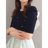 ブラック | バックリボンビジューニットトップス | dazzlin