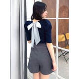 ネイビー | バックリボンビジューニットトップス | dazzlin