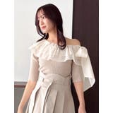 ベージュ | ワンショルサイドリボンニットトップス | dazzlin
