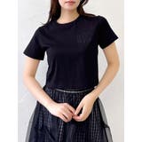 ブラック | 【UV】ラインストーンモチーフコンパクトTシャツ | dazzlin