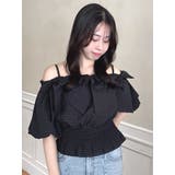 ブラック | 【WEB限定】ラインリボンシャーリングブラウス | dazzlin