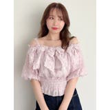 ピンク | 【WEB限定】ラインリボンシャーリングブラウス | dazzlin
