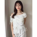 オフホワイト | レースレイヤードギャザーカットトップス | dazzlin