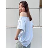 ブルー | ワンショルフリルリボンビッグTシャツ | dazzlin